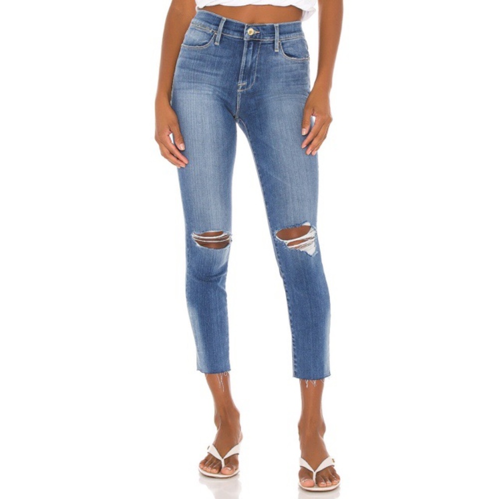 Frame Le High Skinny Crop Jean‎ Manzanita Rips Size 27 Minimalist Casual Edgy